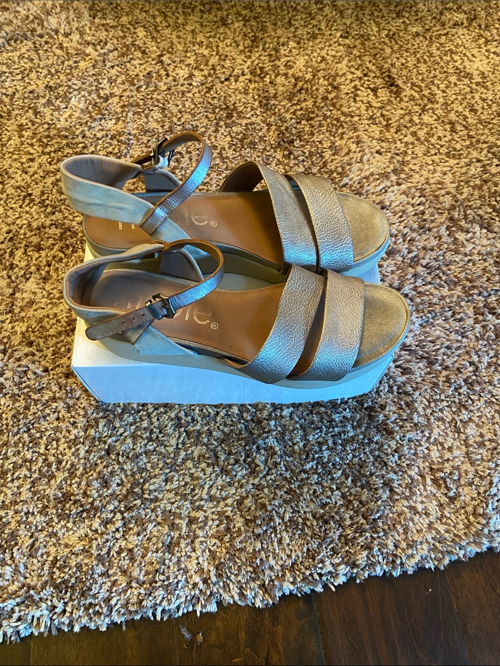 Nicole Metallic Gold Wedge Sandals with Ankle Strap